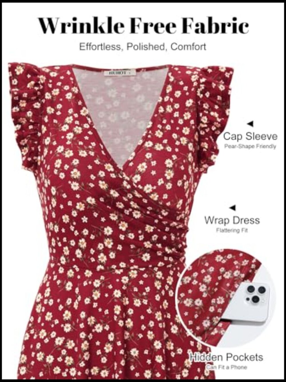 Wrap Sun Dress with Pockets Cap Sleeve V-Neck - Picture 4 of 7